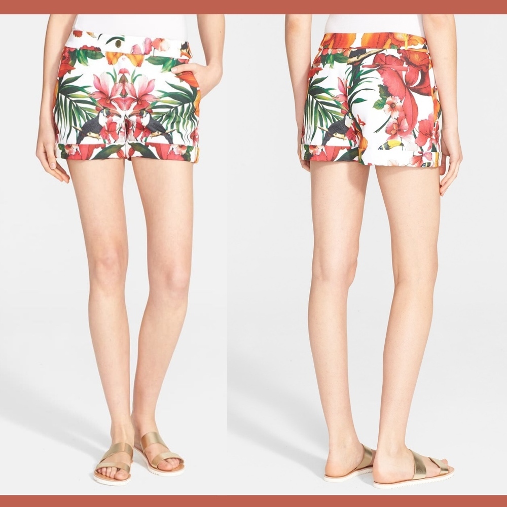 NWT Ted Baker London Quellia Printed Canvas Shorts [SZ 4 in TB]‎